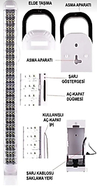 69 Led Li Işıldak Çekmeli Ipli Fener Şarjlı Işıldak 2 Kademeli Aydınlatma Kamp El Feneri