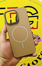 İphone 14 Pro Max Magsafe Lansman İçi Süet Kahverengi Telefon Kılıfı