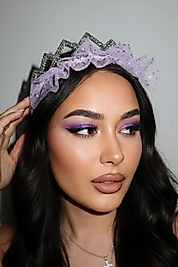 Lila Renk Tül Detaylı Prenses Taç