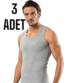 Sedef Yıldızı Erkek Likralı Askılı Atlet Gri 3 Lü Paket