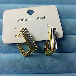 Çelik Gold Dikdörtgen Dikey Taşlı Küpe