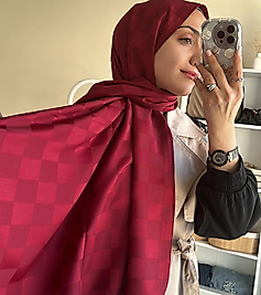 Dama Desen Jakar Şal - Bordo