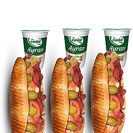3'lü Tam Porsiyon Ekmek Arası Sucuk Menü + 3'lü Ayran