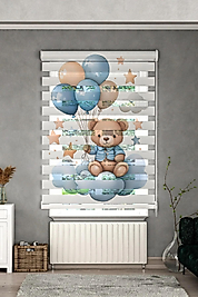 Minibabyrooms  Ayıcık ve Balonlar Desenli Zebra Perde