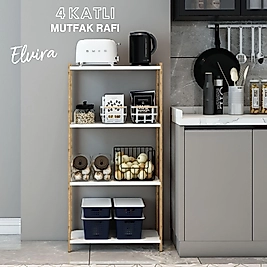 Elvira Ahşap 4 Katlı Mutfak Rafı / Baharatlık / Dekoratif Raf / Çok Amaçlı Kullanım ( Beyaz )