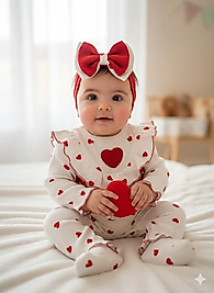 Kızmızı kalplı bandanalı tulum