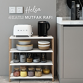 Helsa 4 Katlı Ahşap Mutfak Rafı / Dekoratif Raf / Çok Amaçlı Kullanım (Beyaz)