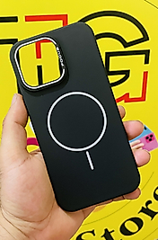 İphone 16 Pro Max Magsafe Lansman İçi Süet Siyah Telefon Kılıfı