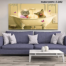 MERCAN MOBİLYA  VE AKSESUAR , 130*70 KÜVET İÇİNDE KEDİLER KANVAS TABLO