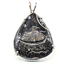 CANAVAR BAŞLI GEMİ & YUNUS FOSİLLİ JASPER ÜZERİ İNTAGLİO KOLE