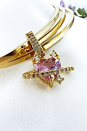 Kalp Model Pembe Zirkon Taşlı Çelik Charm