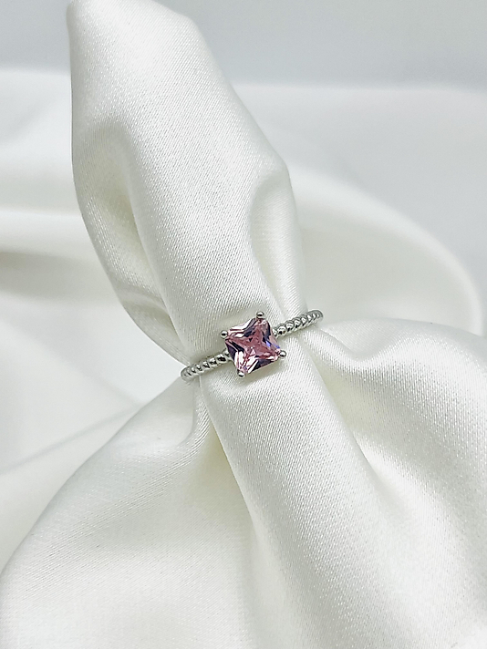 Çelik Silver Pembe Kare Yüzük