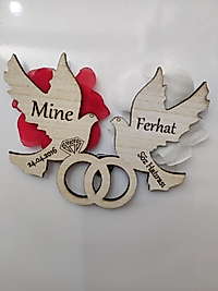 Ahşap Kanarya Yüzüklü Söz, Nikah, Nişan, Kına, Düğün Magneti, Hediyelik Magnet