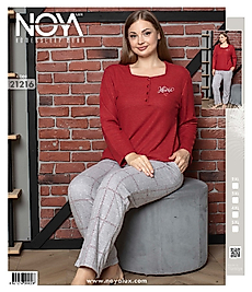 Kırmızı-Gri Uzun Kollu Yün Viskon Pijama Takımınoya 21216