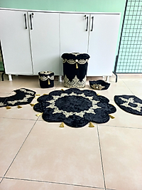 Siyah Renkli Gold Detaylı 6 Parça Banyo Seti