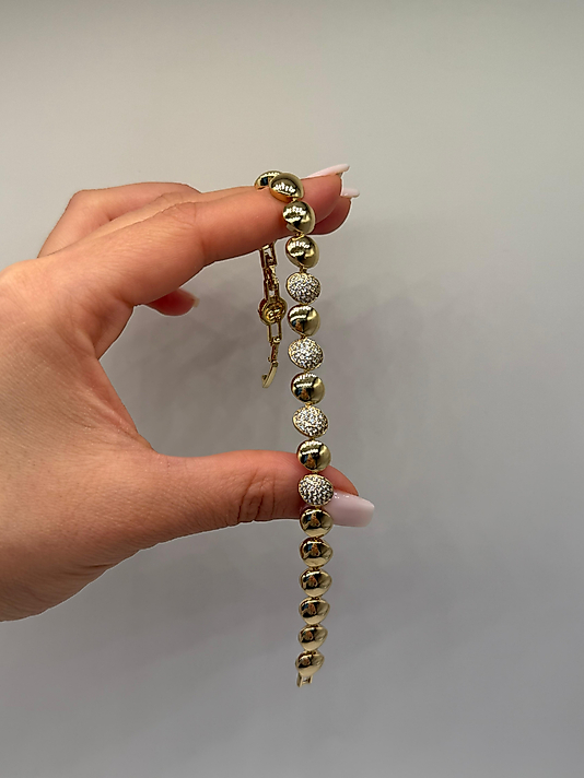 Zirkon Detaylı Top Form Xuping VIP Çelik 14K Altın Renk Kadın Bileklik