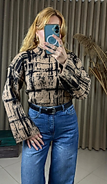 ZRA model desenli yumoş dik yaka kahverengi kazak