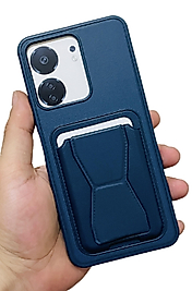 Redmi 13C Kartlıklı Standlı Deri Telefon Kılıfı Lacivert