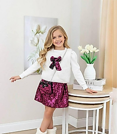 Pembe siyah pullu etekli peluş Yelekli Çantalı dörtlü takım