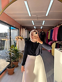 Gül Broş Büzgülü Bluz Lacivert