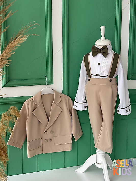 Erkek Çocuk Bej Salopet Takım - Ceketli Model