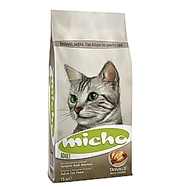 Micho Tavuk Eti, Hamsi Balığı & Pirinçli Yetişkin Kedi Maması (15 kg)