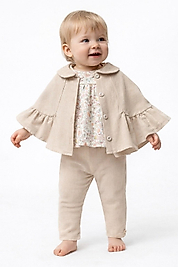 Kız Bebek Bej Pelerin Ceketli Çiçek Desenli 3’lü Takım
