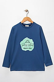 Erkek Çocuk Uzun Kollu Bisiklet Yaka "Mescid-i Aksa"  Baskılı Tişört Mevsimlik Pamuklu