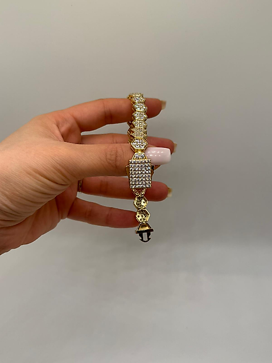 Xuping Gold Altıgen Gurmet Taşlı Kilitli Bileklik