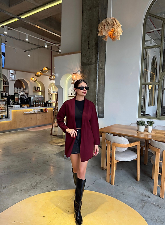 Triko ,Dokuma ,Uzun  Bordo Hırka 2026