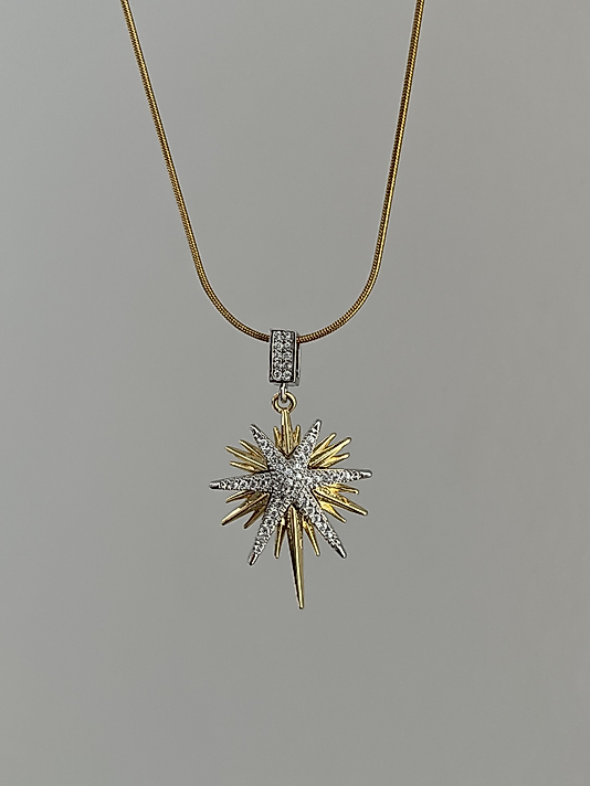 Çelik Taşlı Çift Renkli Kutup Yıldızı Kolye