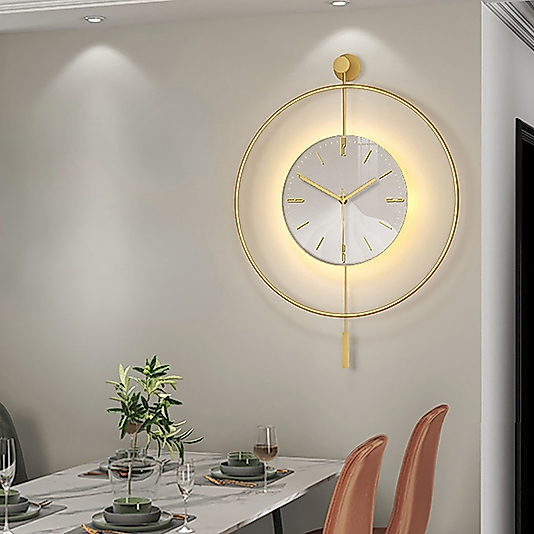 LED'li GOLD Tiktok (BÜYÜK BOY 50 x 75 CM) Nano ABS Kırılmaz Göbek, Modern Dekoratif Sarkaçlı Metal Duvar Saati