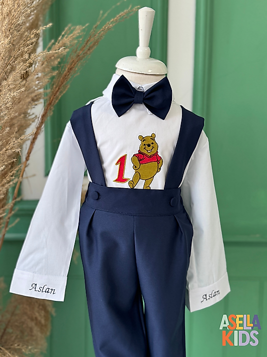 Erkek Çocuk Lajivert Salopet Takım - Winnie ve 1 Nakışlı