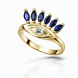 Ayarlananabilir Mavi Taşlı Kirpik Yüzük