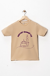 Kız Çocuk Kısa Kollu Bisiklet Yaka "Haydi Camiye"  Baskılı Tişört Mevsimlik Pamuklu