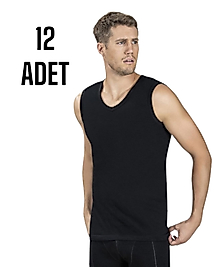 Gümüş Erkek Kolsuz V Yaka Atlet Siyah 12 Li Paket