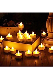 Ledli Mum Tealight Işıklı Dumansız Alevli Sarı Led Mum Pilli 6 Adet Pil Dahil