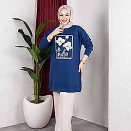 KABARTMA BASKILI OYSHO LACİVERT SWEAT