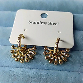 Çelik 14K Çiçek Taşlı Küpe