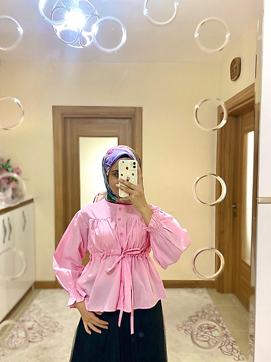 Beli Tünelli Etek Üstü Gömlek -  Pembe