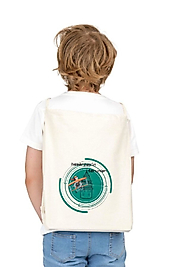 "Hezarfen" Baskılı Ham Bez Sırt Çantası %100 Pamuk Krem