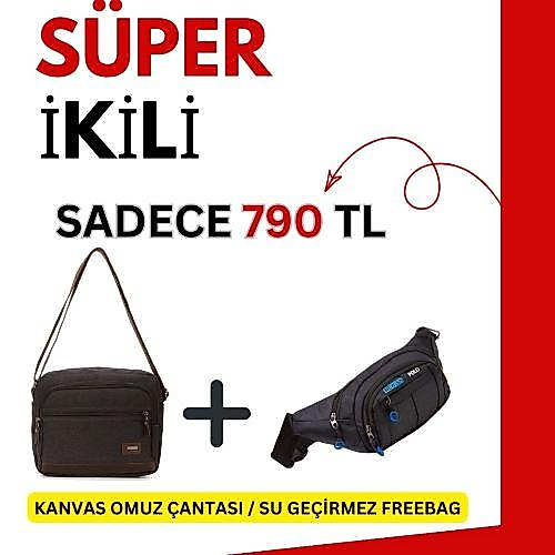 2 'Lİ KAMPANYA  KANVAS OMUZ ÇANTASI / SU GEÇİRMEZ FREEBAG