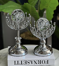İKİLİ DEKOR KRİSTAL KÜRE GÜMÜŞ RENK