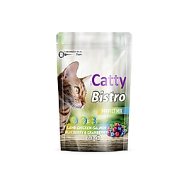 Catty Bistro Mükemmel Karışım Kuzulu Tavuklu Somonlu Yaban Merisnli ve Kızılcıklı Kedi Ödül Maması 60 Gr