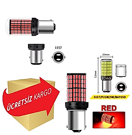 ( 2 X ADET ) 1 TAKIM LED 1016. 21/5W ÇİFTDUY ŞAŞI TIRNAK AMPUL 12V 144 LED ŞEFFAF RED ( 21/5W 1016 AMPUL 144 LED KIRMIZI )