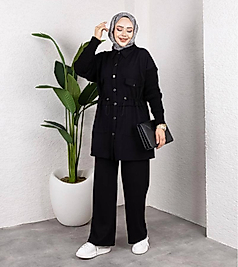 TRİKO KOLLU ÇITÇIT CEKETLİ SİYAH TAKIM