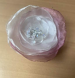 Pink-Ivory Organza Brooch