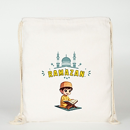 "Ramazan" Baskılı Ham Bez Sırt Çantası %100 Pamuk Erkek Çocuk