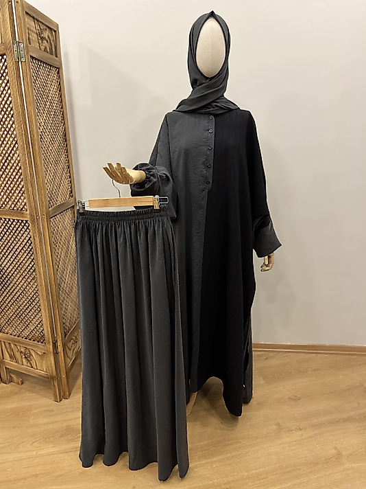 Hesna Cilbab Takım - Tensel Antrasit/Siyah