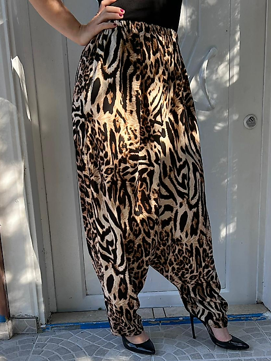 Leopar Desen Viskon Şalvar
